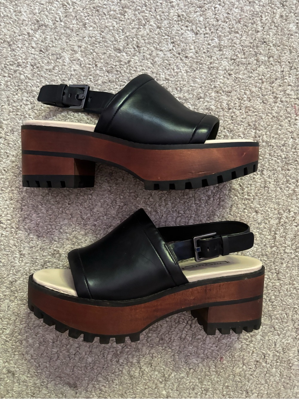 Zara Black Leather Platform Slingback Chunky sole